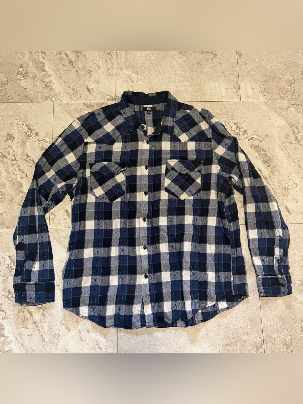 Frye Men’s XXL Flannel Shirt Long Sleeve Blue White Plaid 100% Cotton Western